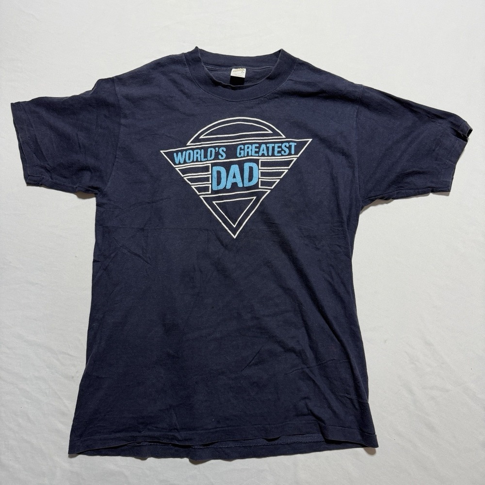 Sportswear Vintage 80s Worlds Greatest Dad T-Shirt Navy Blue USA Made Size L